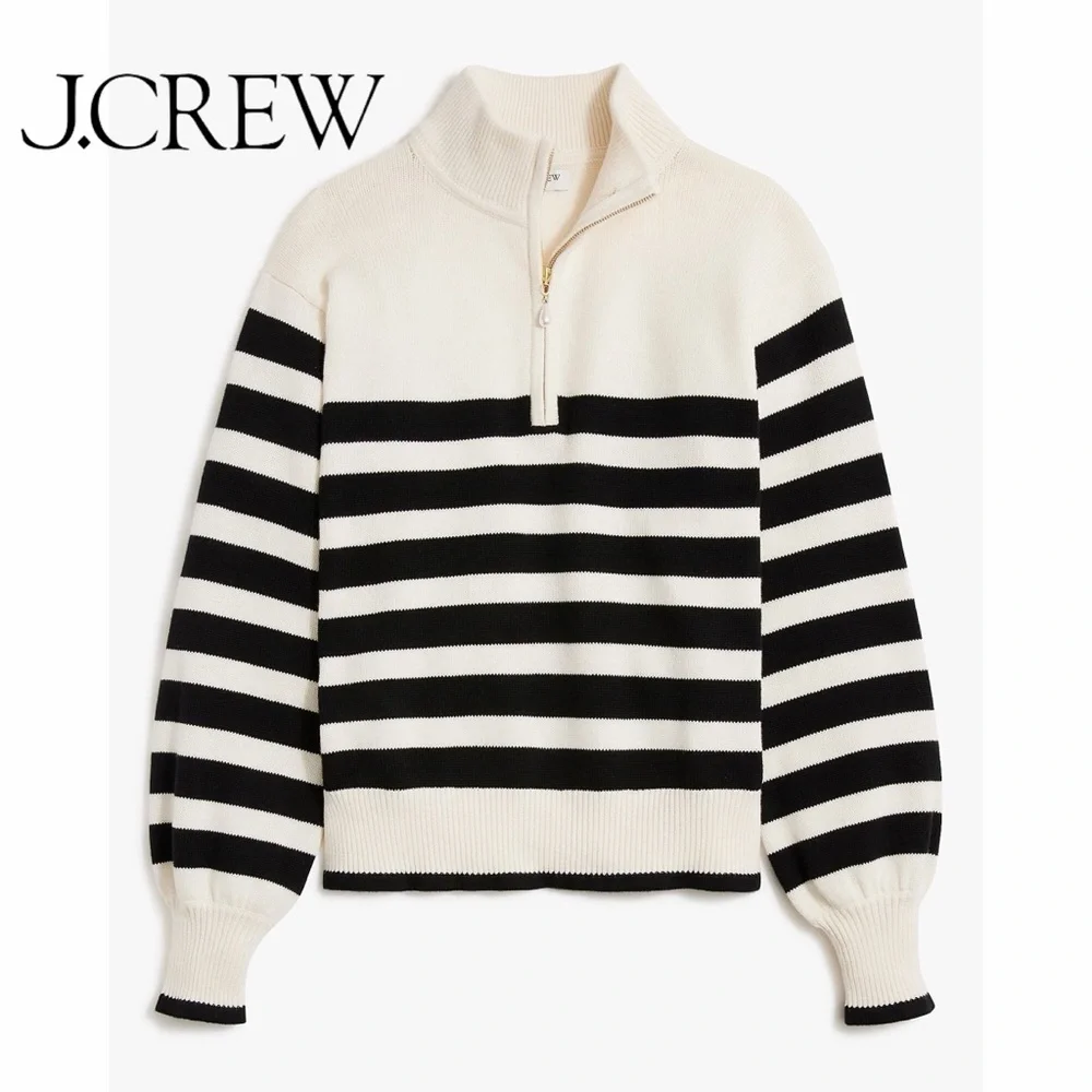 J. Crew Striped half-zip sweater with pearl zipper - Picture 10 of 10